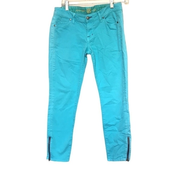 R&S Turquoise Low Rise Skinny Jeans Cropped Zip Hem Sz 26 - Picture 1 of 12